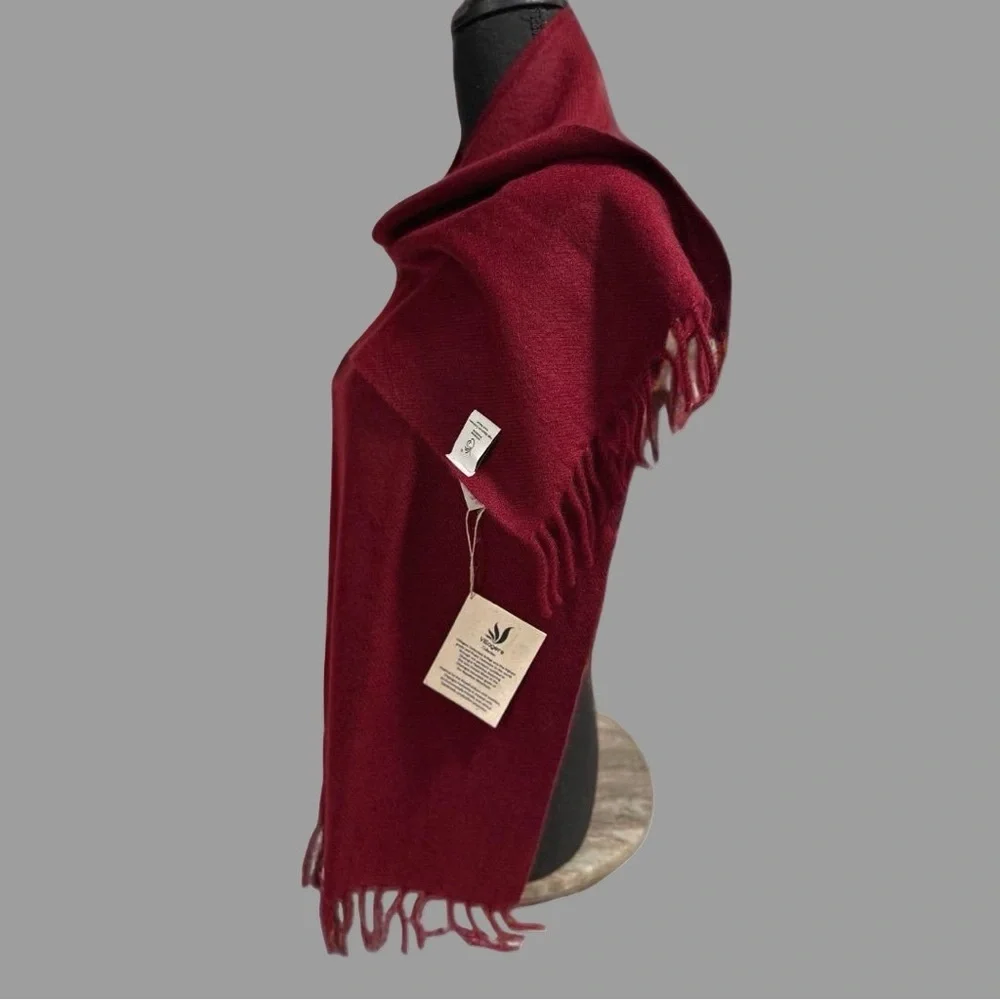 NWT Chyangra Pashmina 100% Pure 4-Ply Cashmere Scarf Handmade Nepal COA-WINE RED